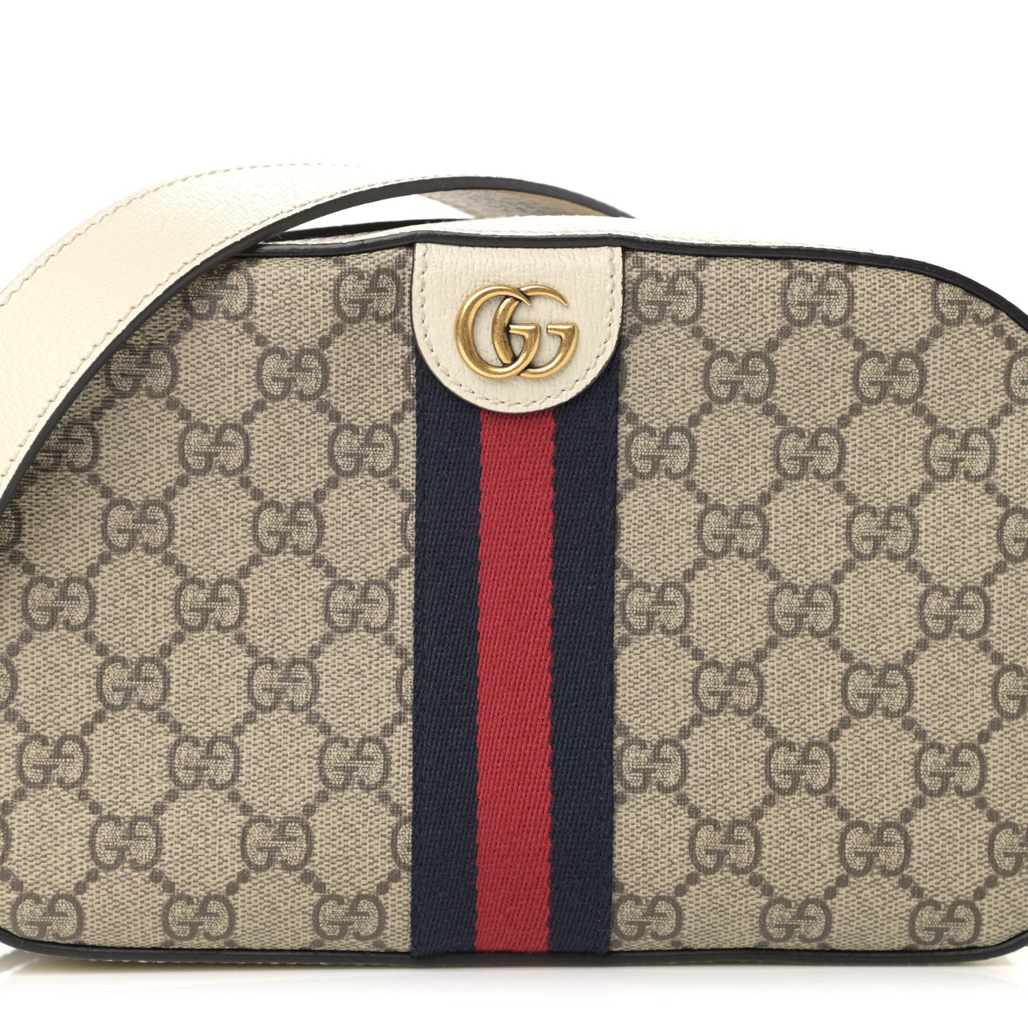 Gucci GG Supreme Monogram Textured Calfskin Web Small Ophidia Camera Bag Beige Ebony Mystic White 8 of 13