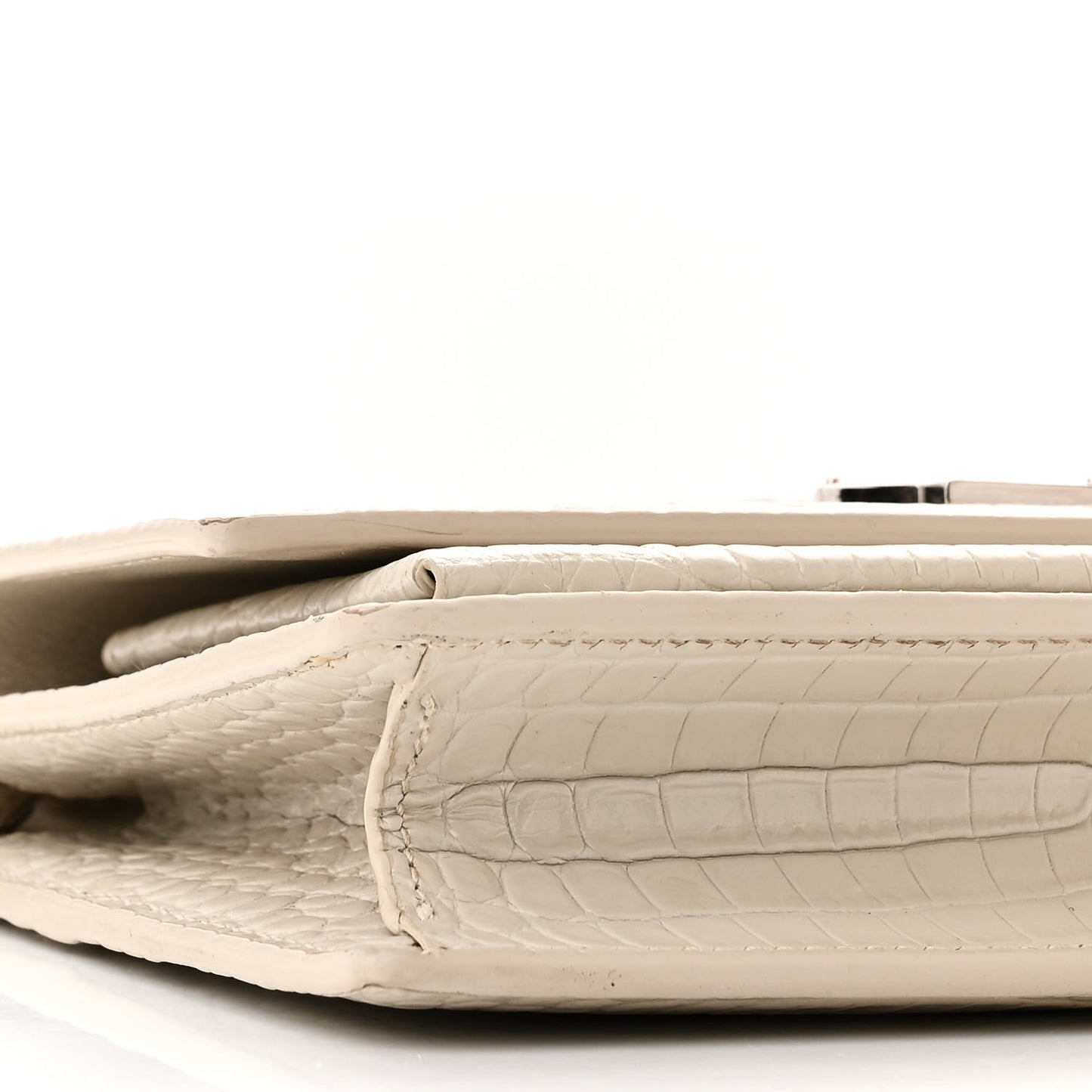 Calfskin Crocodile Embossed Monogram Sunset Chain Wallet Blanc Vintage