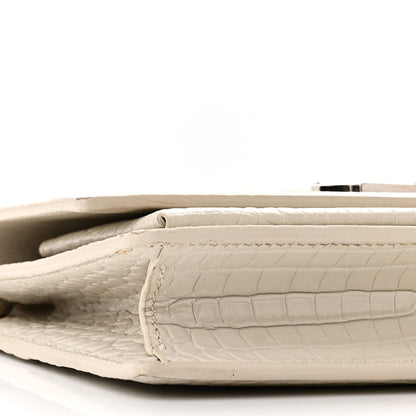 Saint Laurent Calfskin Crocodile Embossed Monogram Sunset Chain Wallet Blanc Vintage 9 of 10
