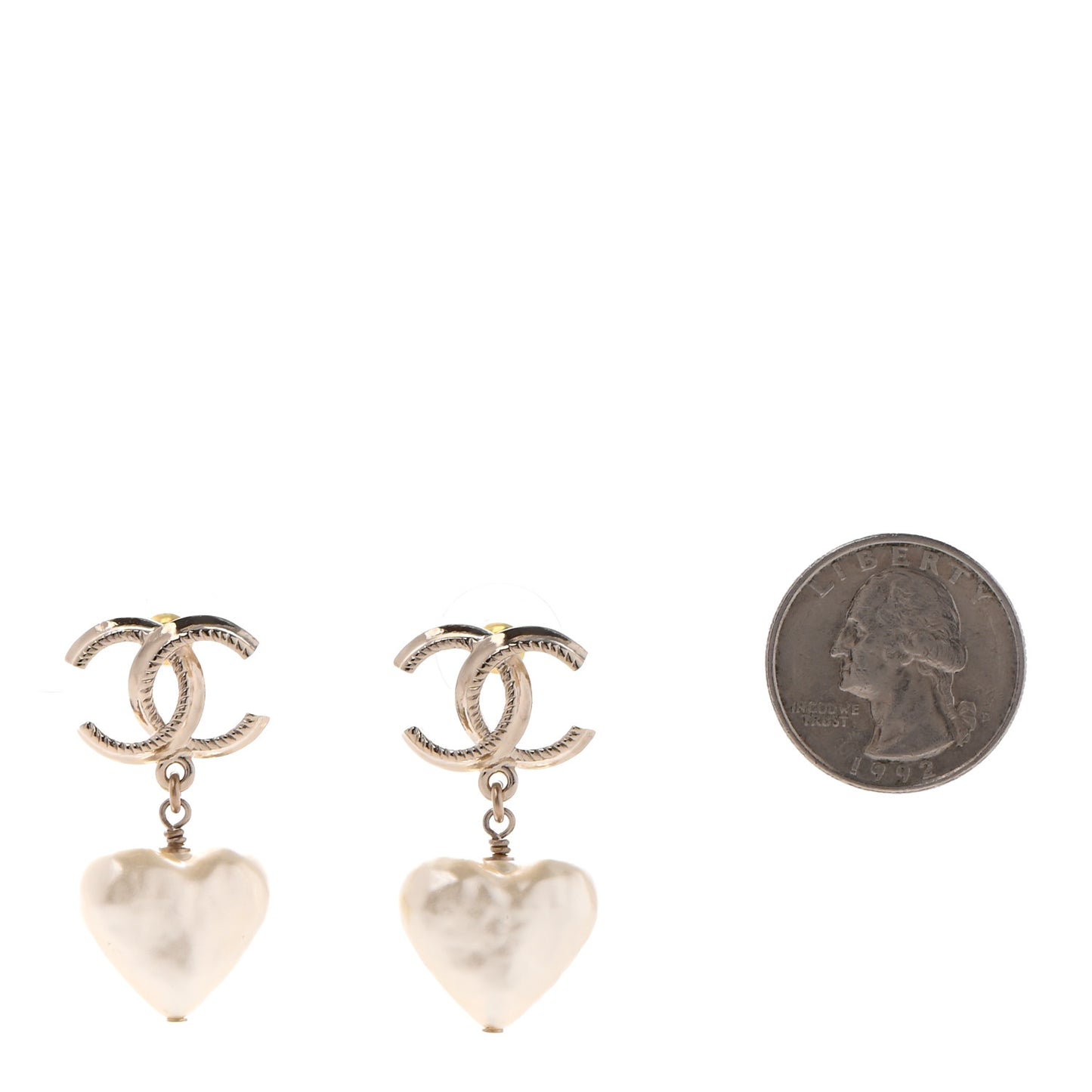 Pearl CC Heart Drop Earrings Gold