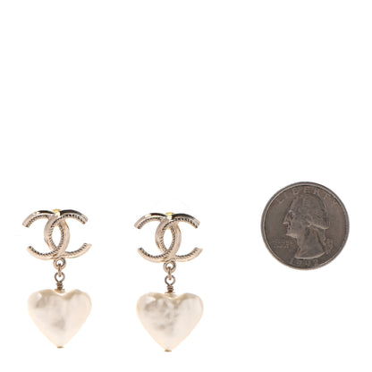 Chanel Pearl CC Heart Drop Earrings Gold 2 of 4