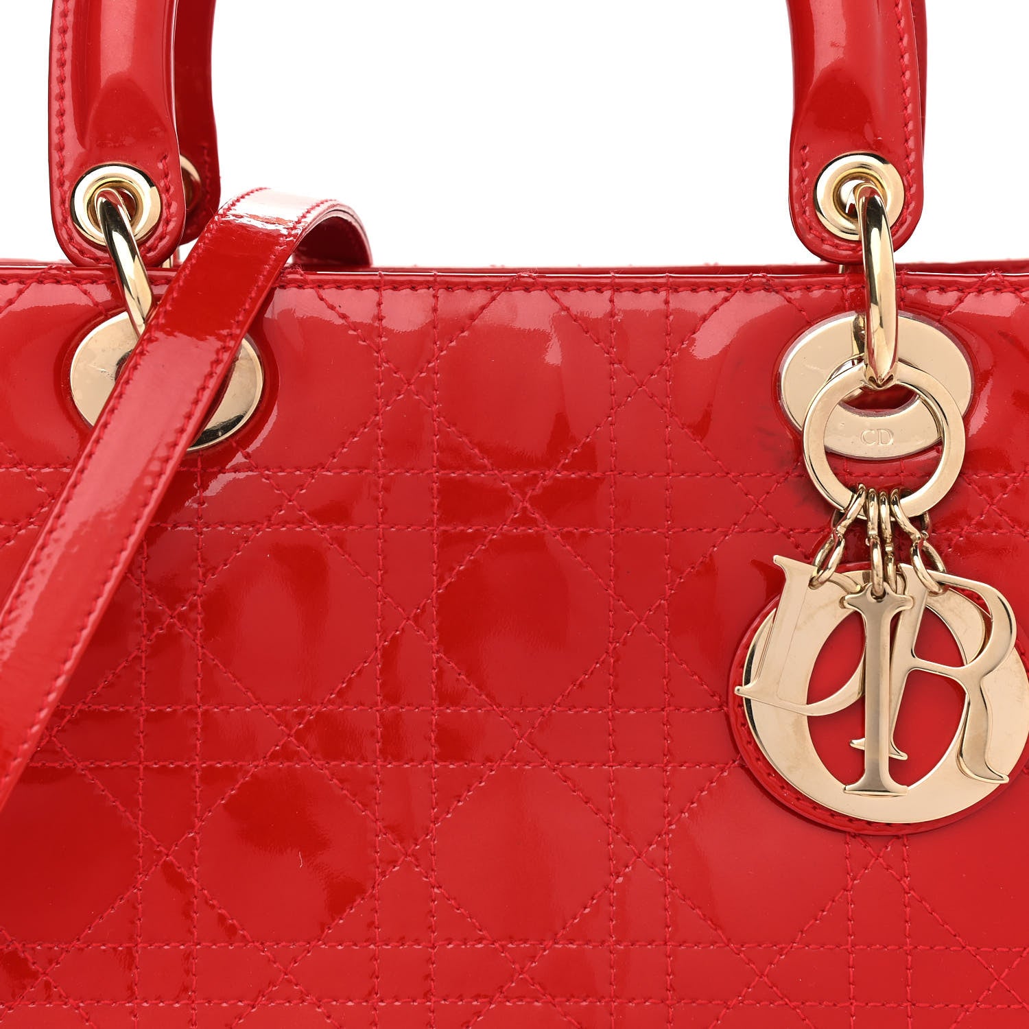 Christian Dior Patent Cannage Stitched Medium Lady Dior Red 7 of 14