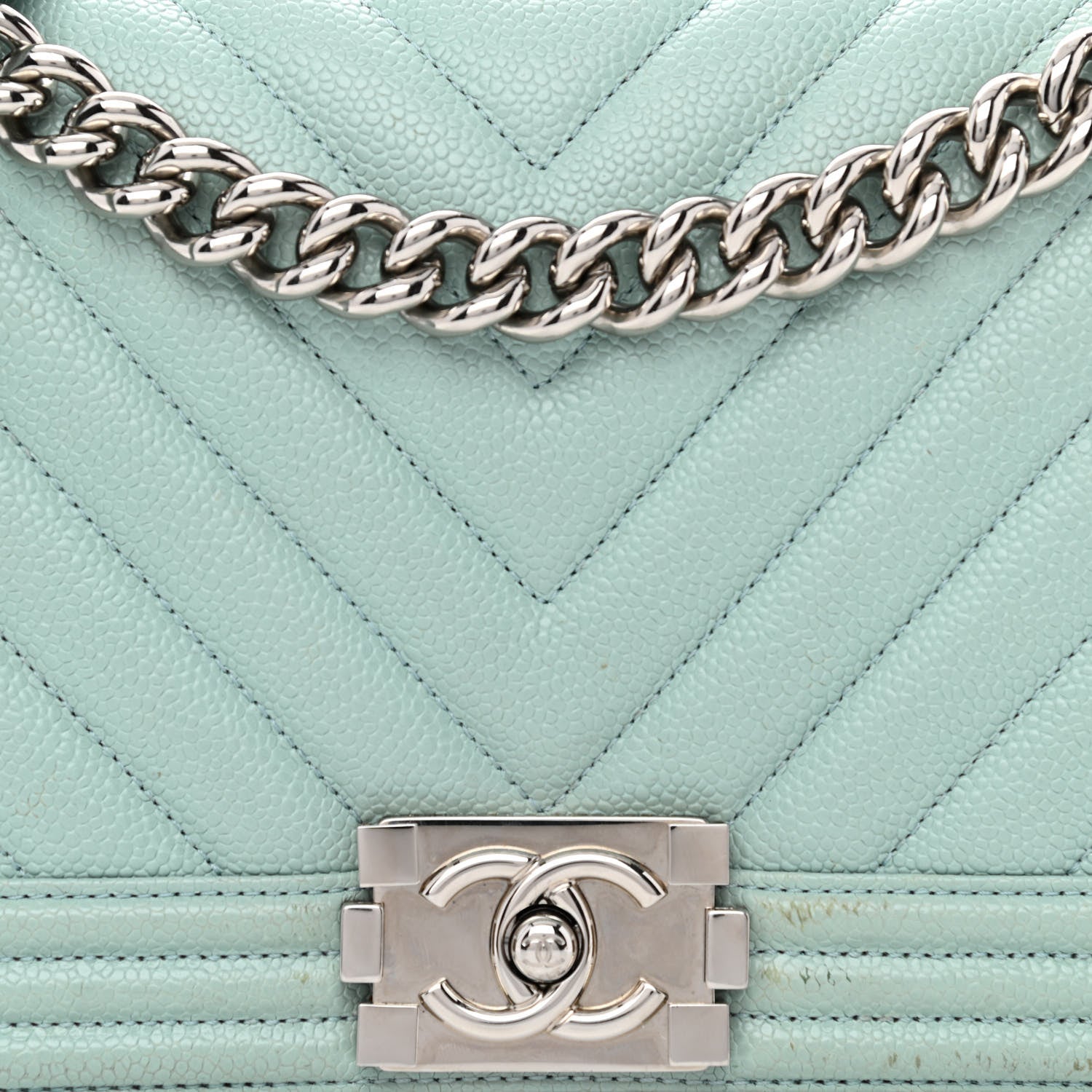 Chanel Caviar Chevron Quilted Medium Boy Flap Light Blue 9 of 12