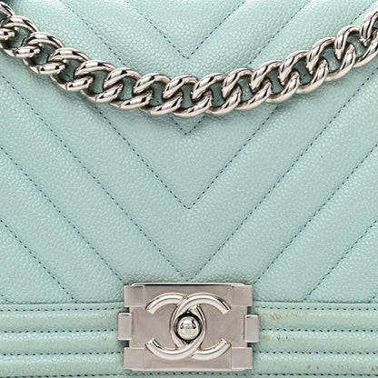 Chanel Caviar Chevron Quilted Medium Boy Flap Light Blue 9 of 12