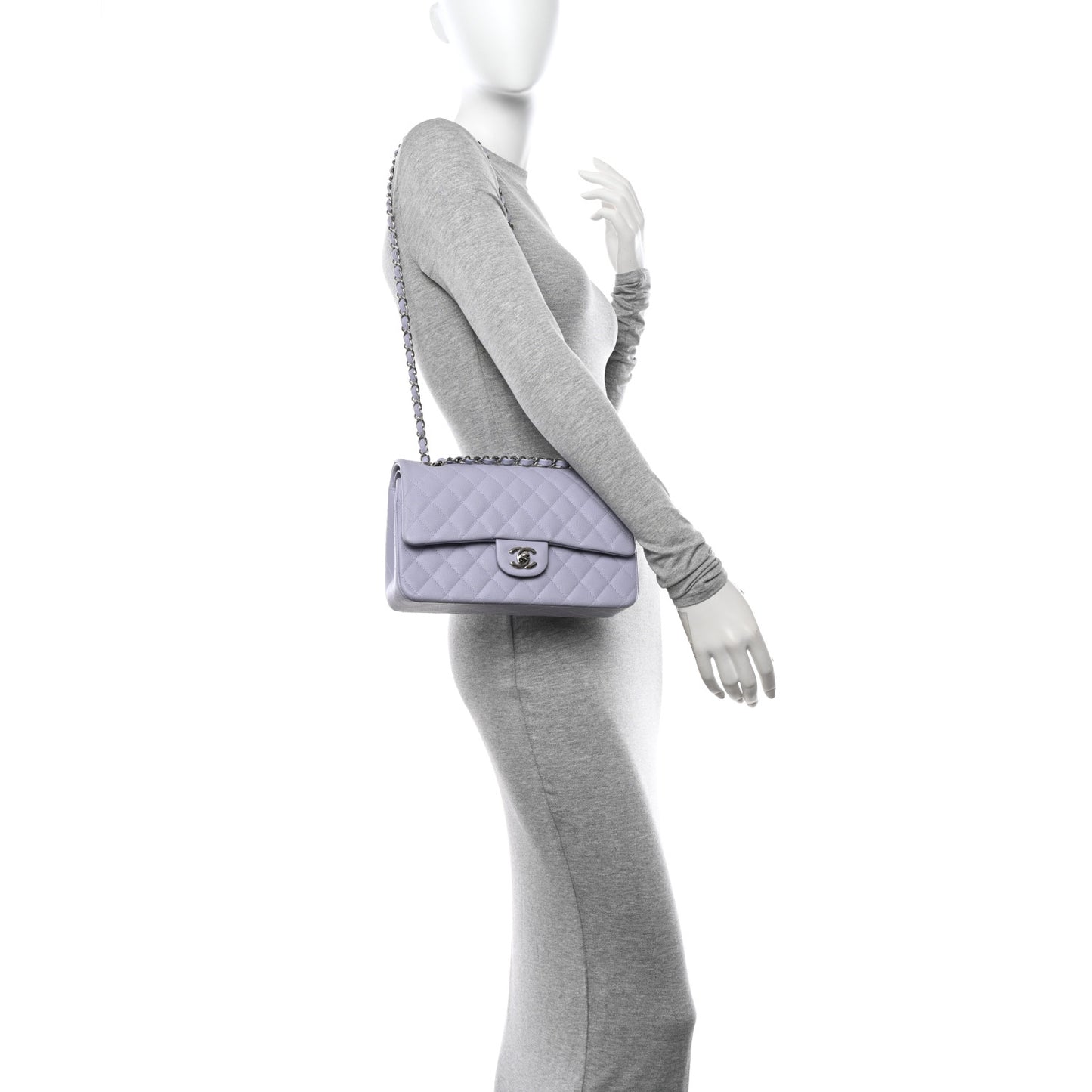 Caviar Quilted Medium Double Flap Light Purple