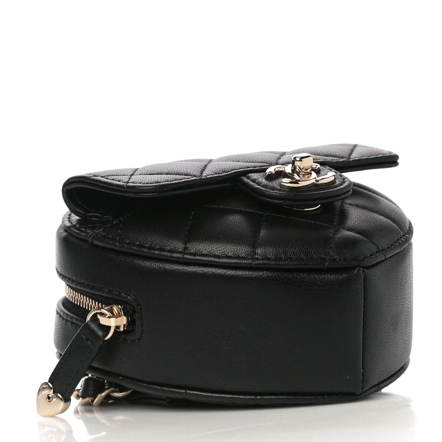Lambskin Quilted CC In Love Heart Waist Belt Bag With Chain Black
