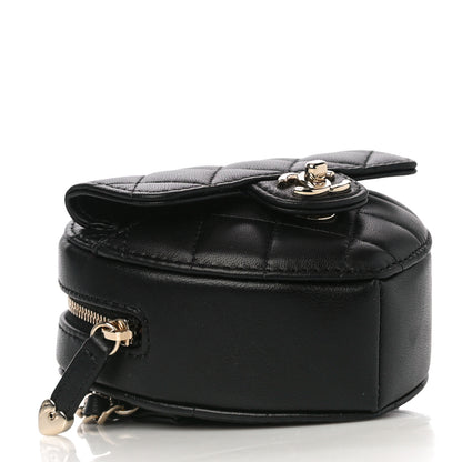 Chanel Lambskin Quilted CC In Love Heart Waist Belt Bag With Chain Black 4 of 9