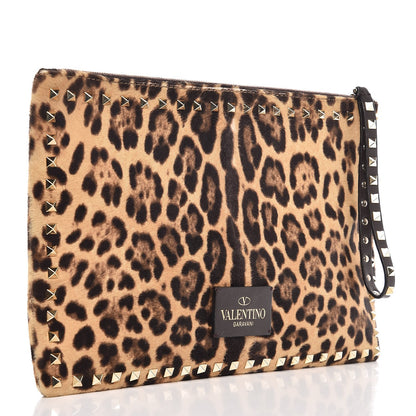 Valentino Garavani Calf Hair Leopard Print Rockstud Zip Wristlet Pouch Leopard 3 of 10