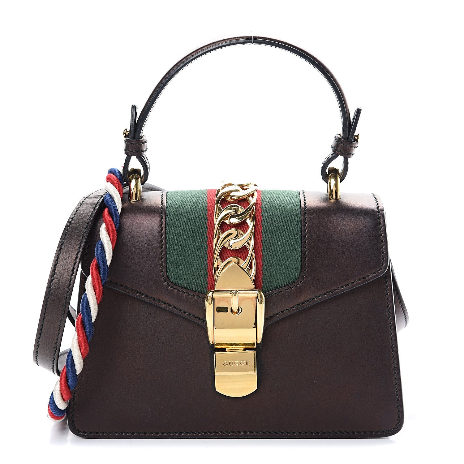 Gucci Calfskin Mini Sylvie Top Handle Bag Brown 1 of 11