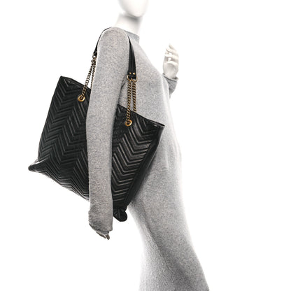 Gucci Azalea Calfskin Matelasse Large GG Marmont Slim Tote Black 2 of 10