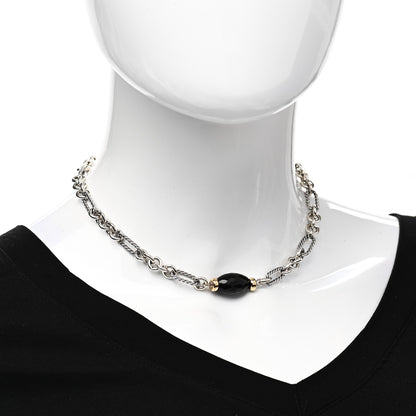 David Yurman Sterling Silver 18K Yellow Gold Black Onyx Figaro Chain Station Necklace 2 of 4