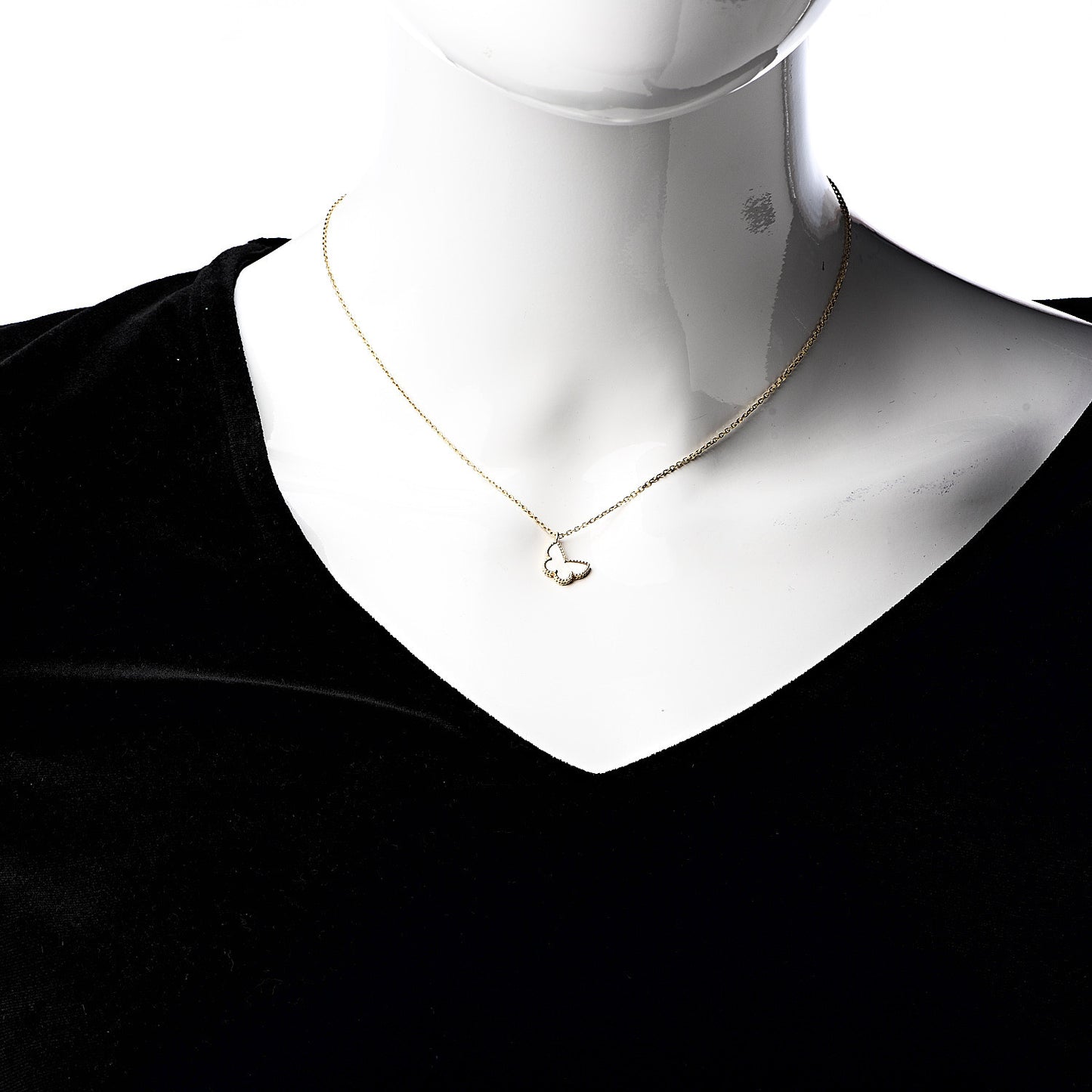 18K Yellow Gold Mother of Pearl Sweet Alhambra Butterfly Pendant Necklace