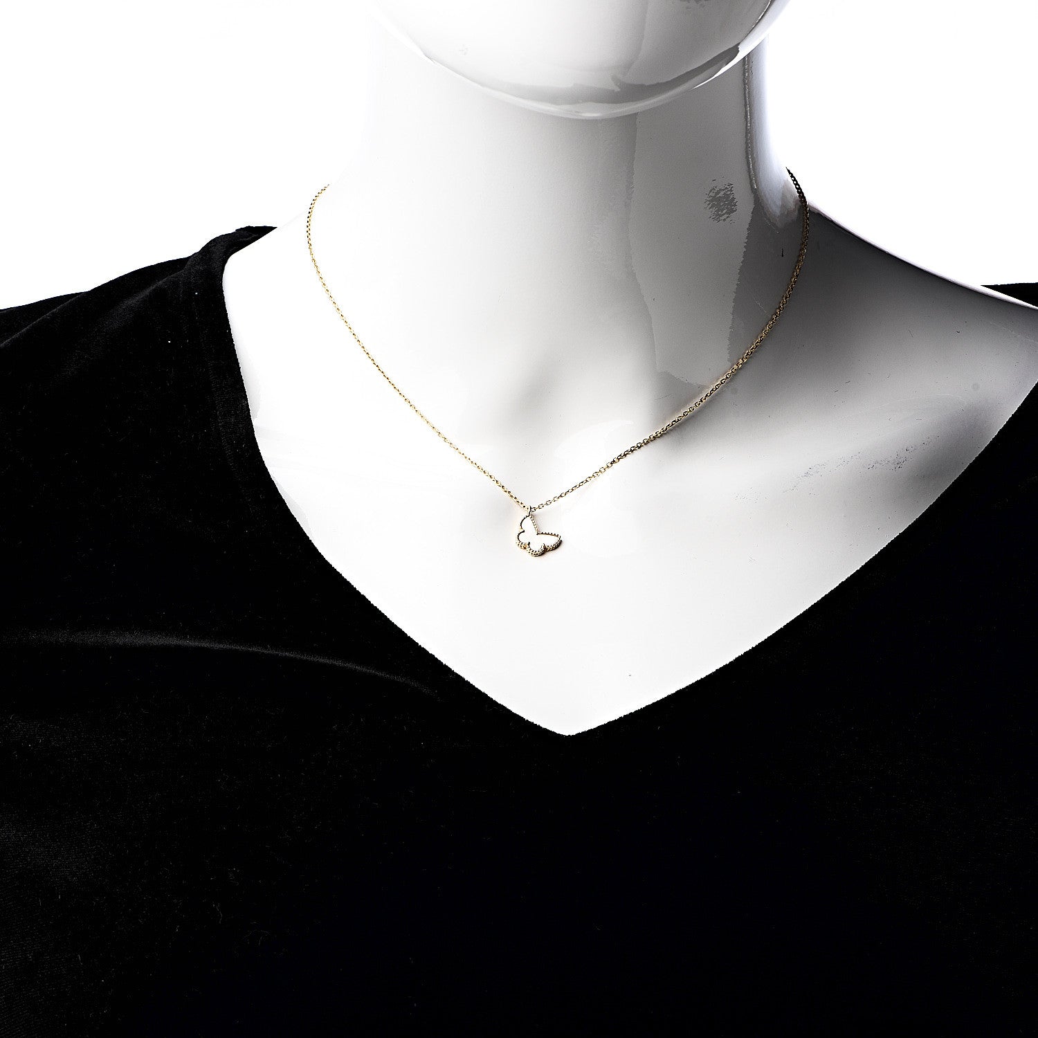 Van Cleef & Arpels 18K Yellow Gold Mother of Pearl Sweet Alhambra Butterfly Pendant Necklace 2 of 8