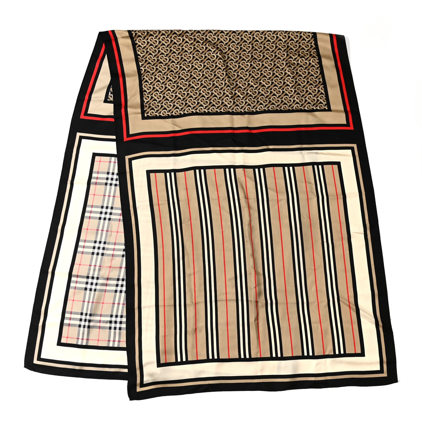 Silk Vintage Check Icon Stripe TB Monogram Print Scarf Archive Beige