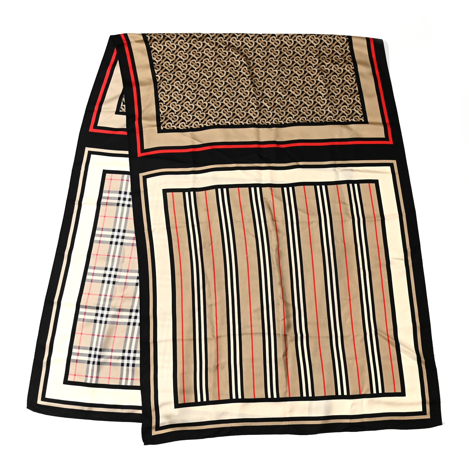Burberry Silk Vintage Check Icon Stripe TB Monogram Print Scarf Archive Beige 2 of 9