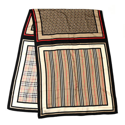 Burberry Silk Vintage Check Icon Stripe TB Monogram Print Scarf Archive Beige 2 of 9