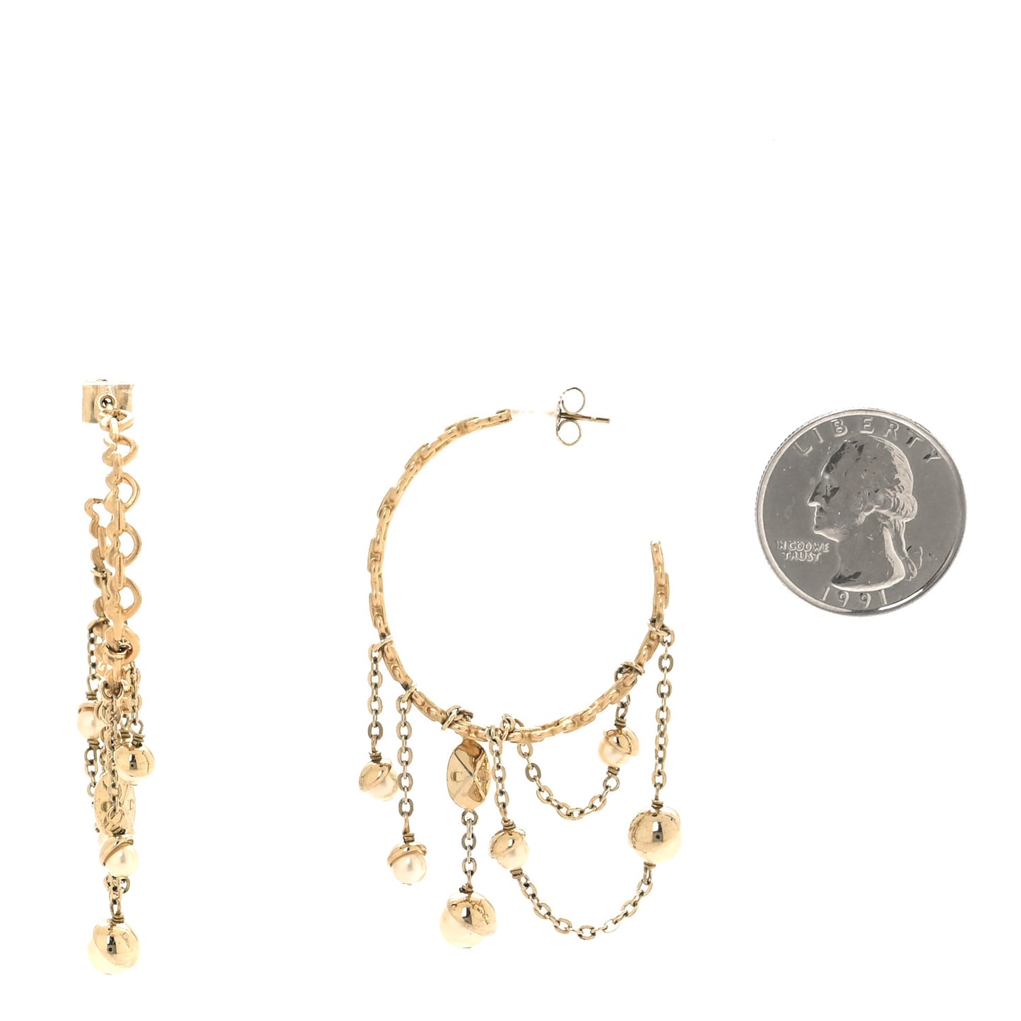 Pearl Chain Hoop Earrings