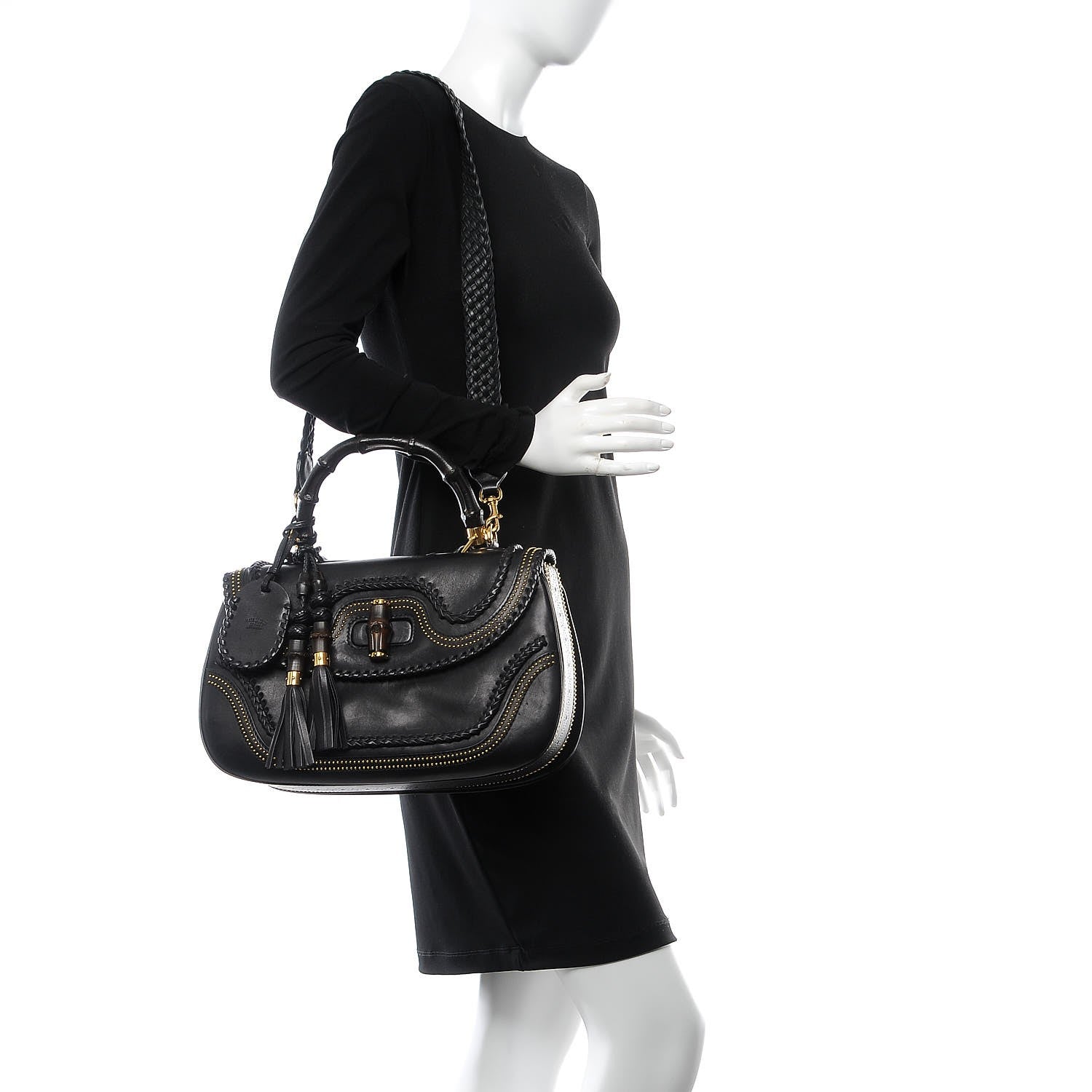 Gucci Calfskin New Bamboo Large Top Handle Bag Black 2 of 12