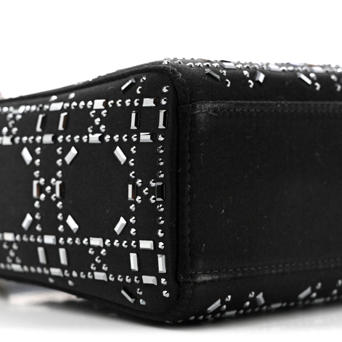Satin Crystal Cannage Mini Lady Dior Black