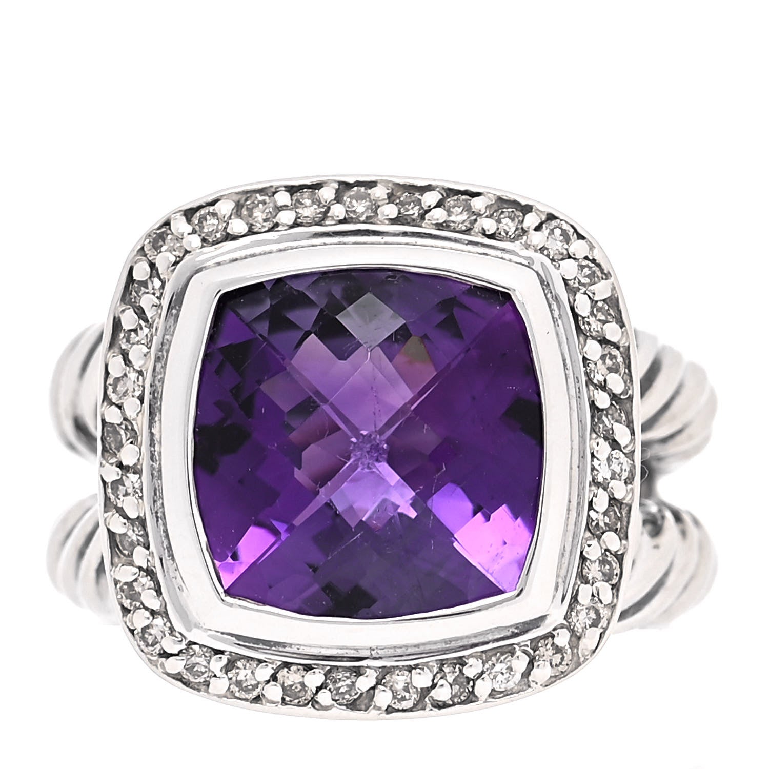 David Yurman Sterling Silver Diamond Amethyst 11mm Albion Ring 50 5.5 1 of 6