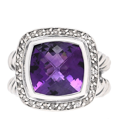 David Yurman Sterling Silver Diamond Amethyst 11mm Albion Ring 50 5.5 1 of 6