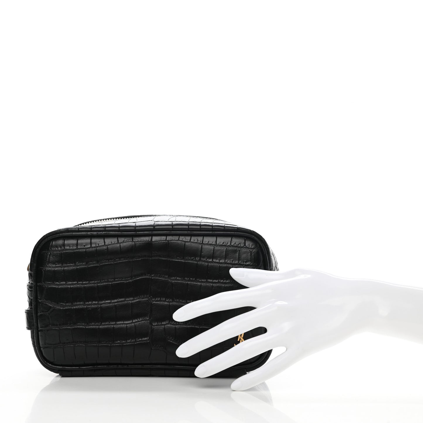 Calfskin Crocodile Embossed Cosmetic Case Black