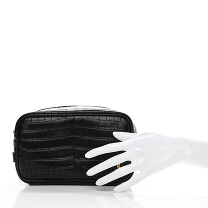 Saint Laurent Calfskin Crocodile Embossed Cosmetic Case Black 2 of 9
