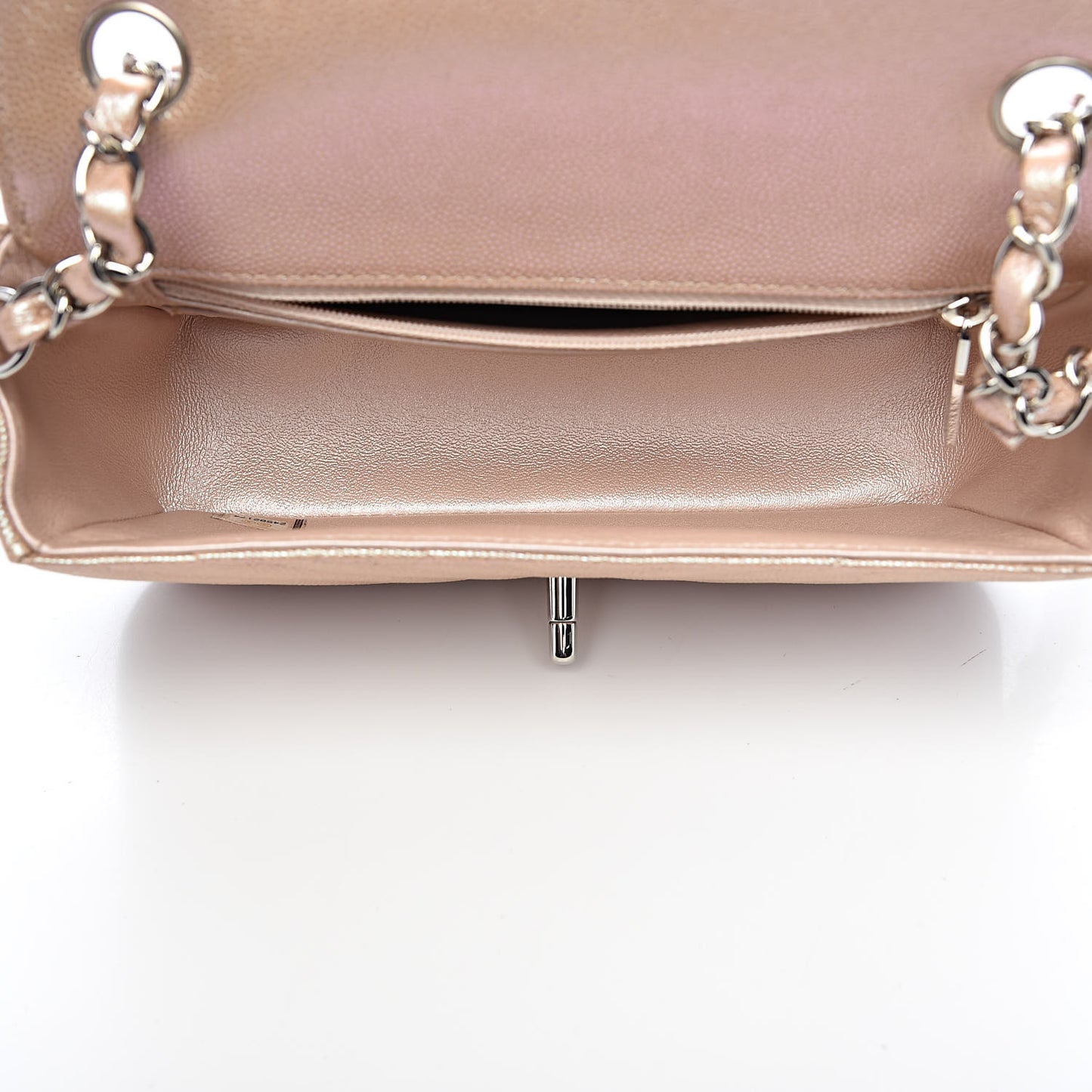 Iridescent Caviar Chevron Quilted Mini Rectangular Flap Light Gold