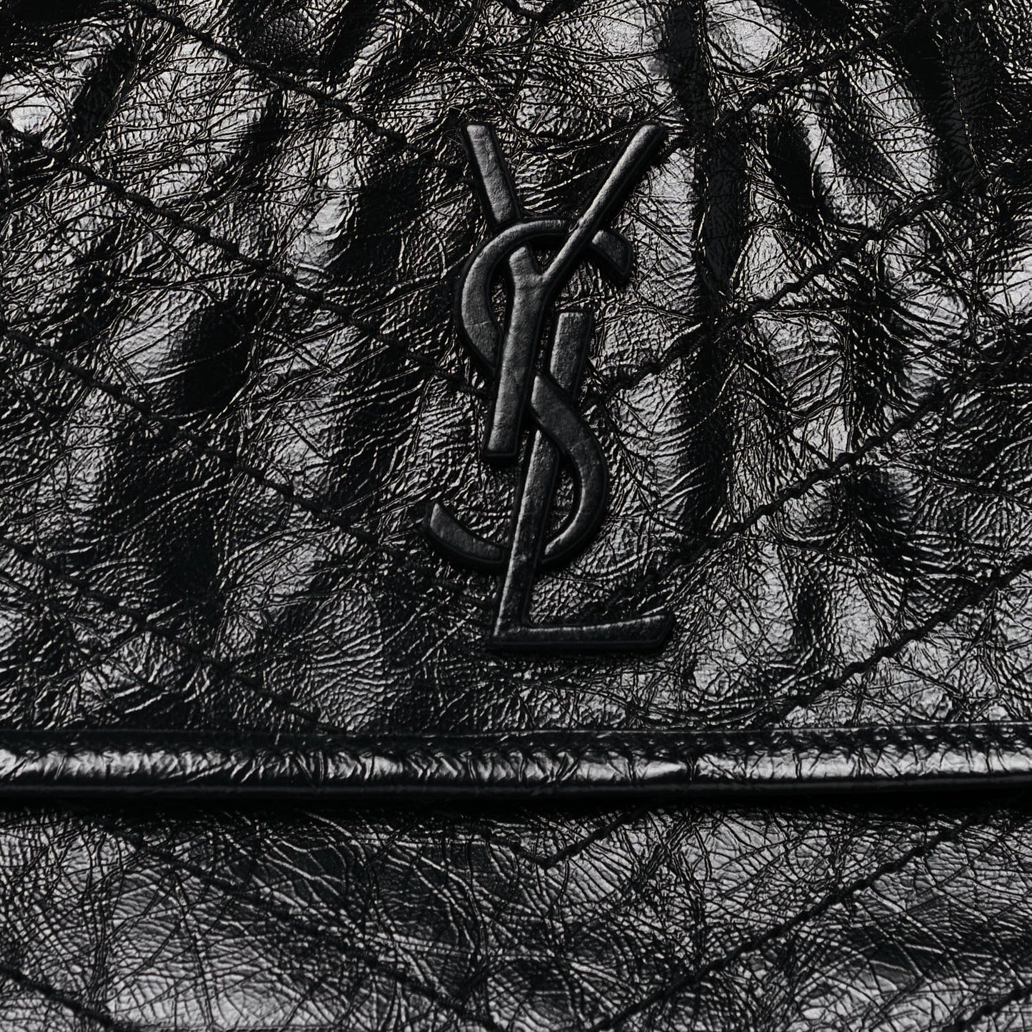 Crinkled Calfskin Matelasse Monogram Medium Niki Chain Satchel Black