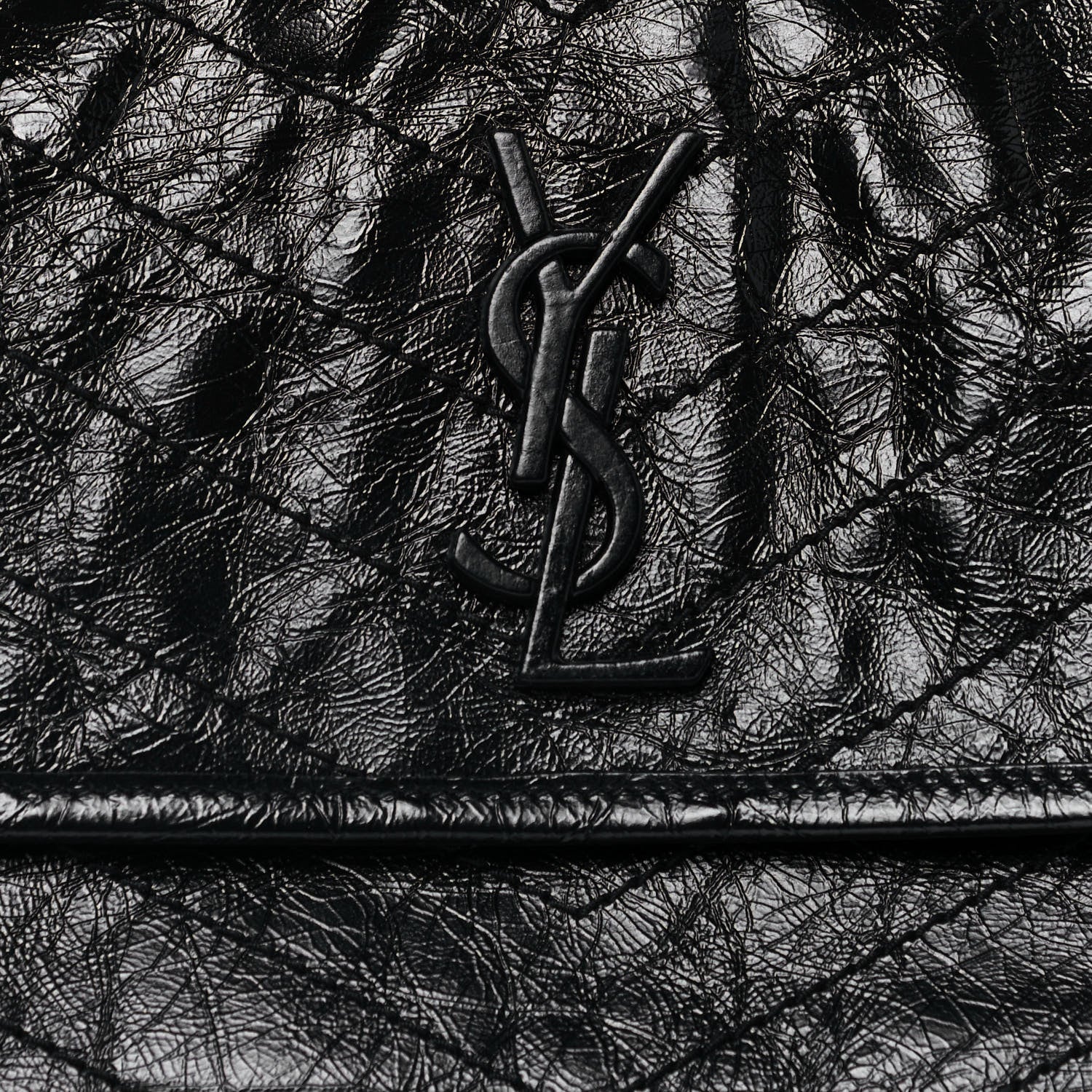 Saint Laurent Crinkled Calfskin Matelasse Monogram Medium Niki Chain Satchel Black 8 of 14
