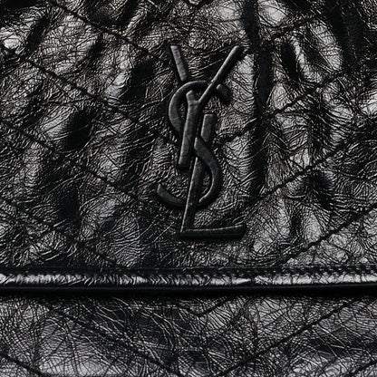 Saint Laurent Crinkled Calfskin Matelasse Monogram Medium Niki Chain Satchel Black 8 of 14