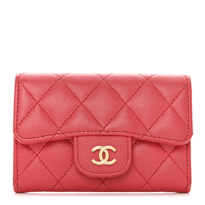 Chanel Caviar Quilted Flap Card Holder Wallet Dark Pink 1 of 10