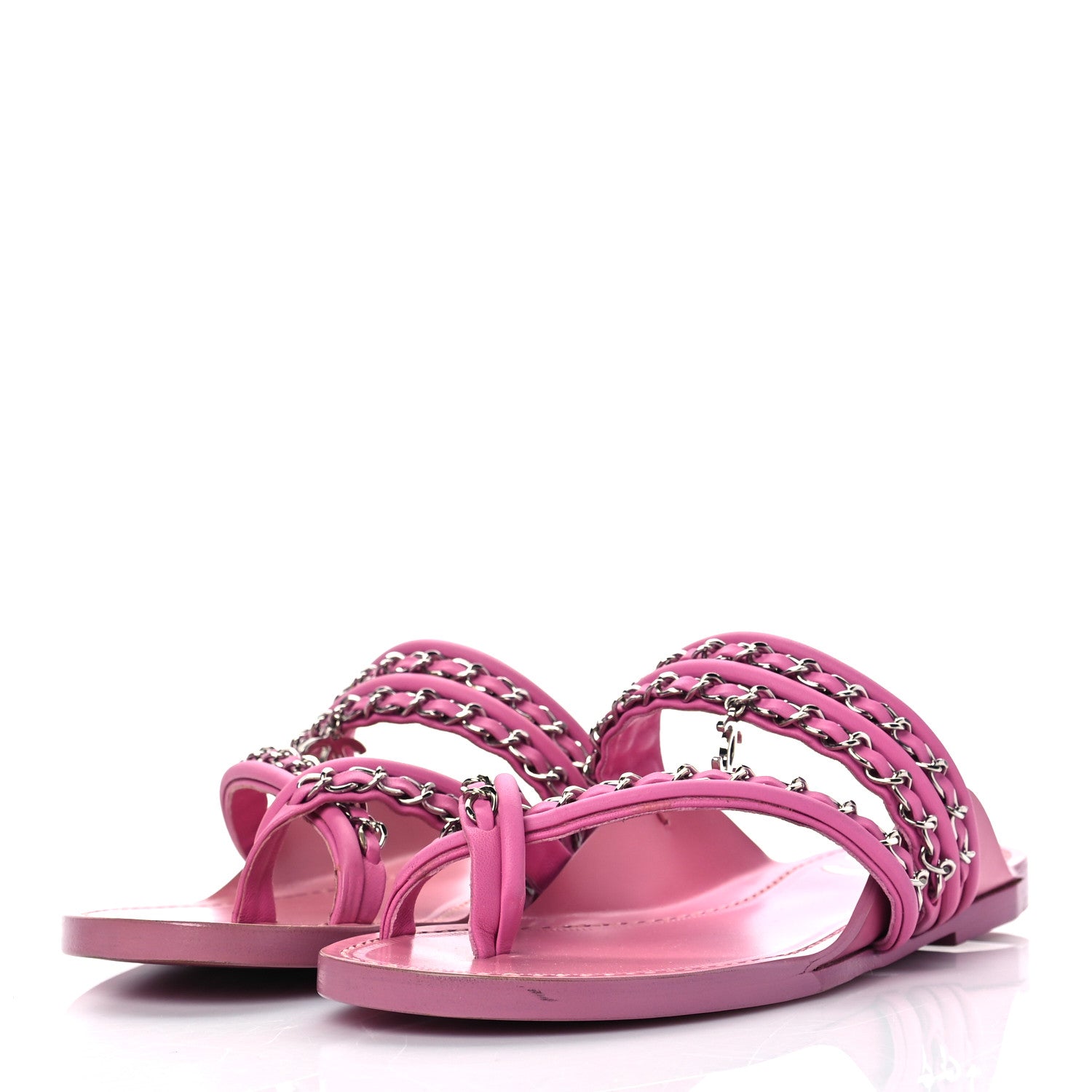Chanel Calfskin Chain CC Thong Flat Sandals 36 Pink 3 of 9