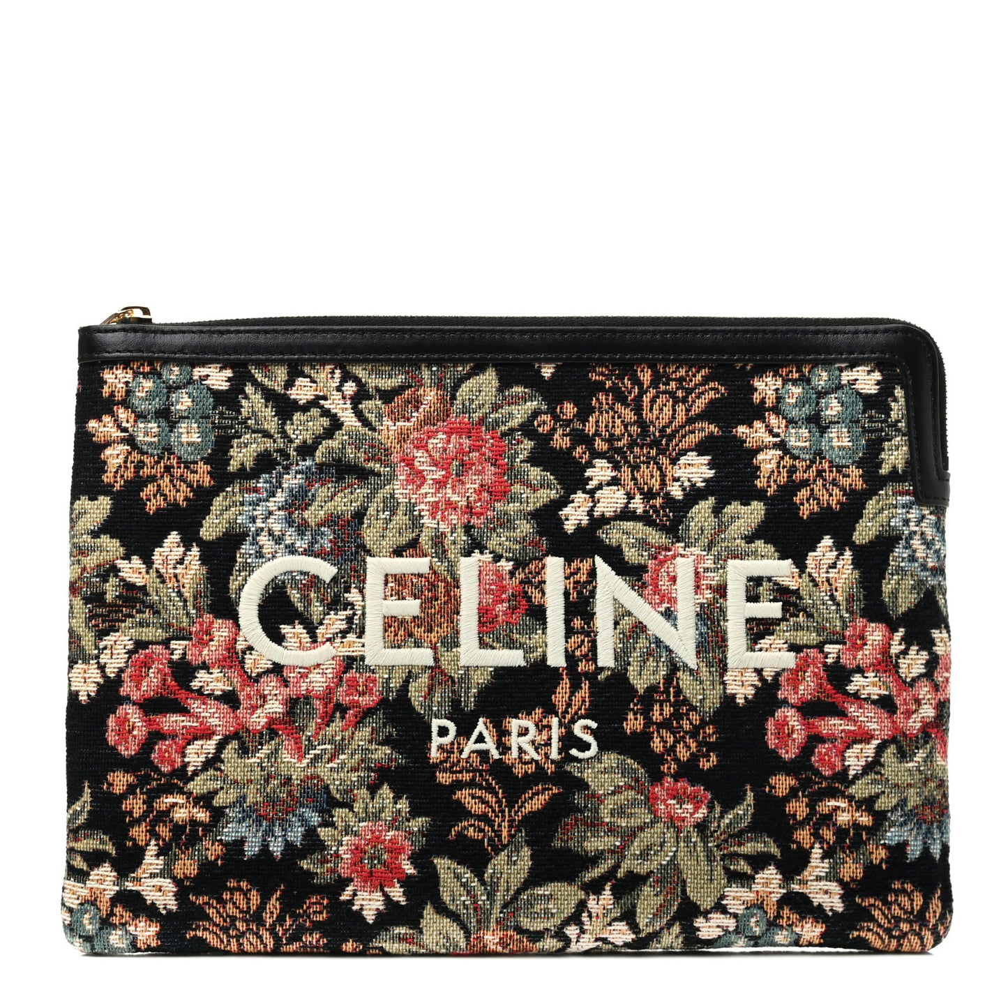 Floral Jacquard Calfskin Small Tapestry Logo Pouch Black Multicolor
