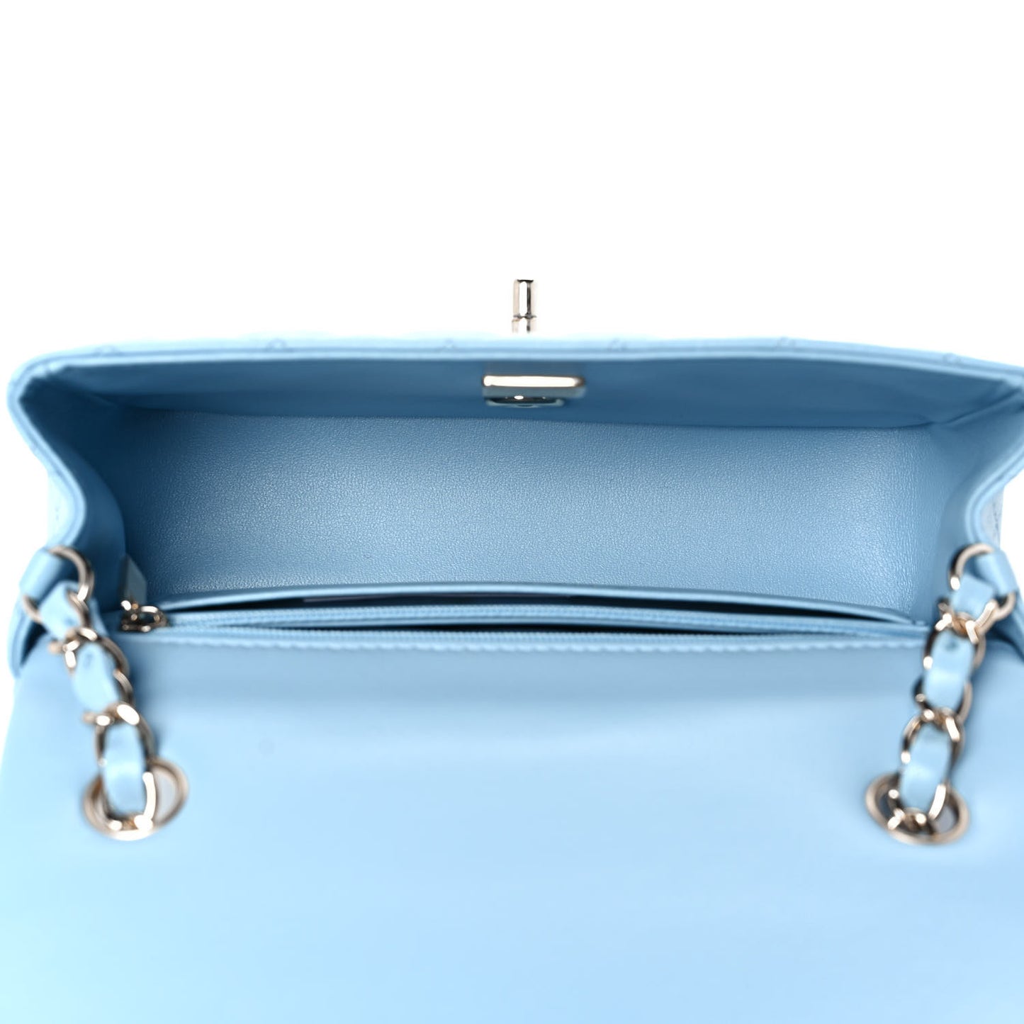 Lambskin Quilted Mini Rectangular Flap Light Blue