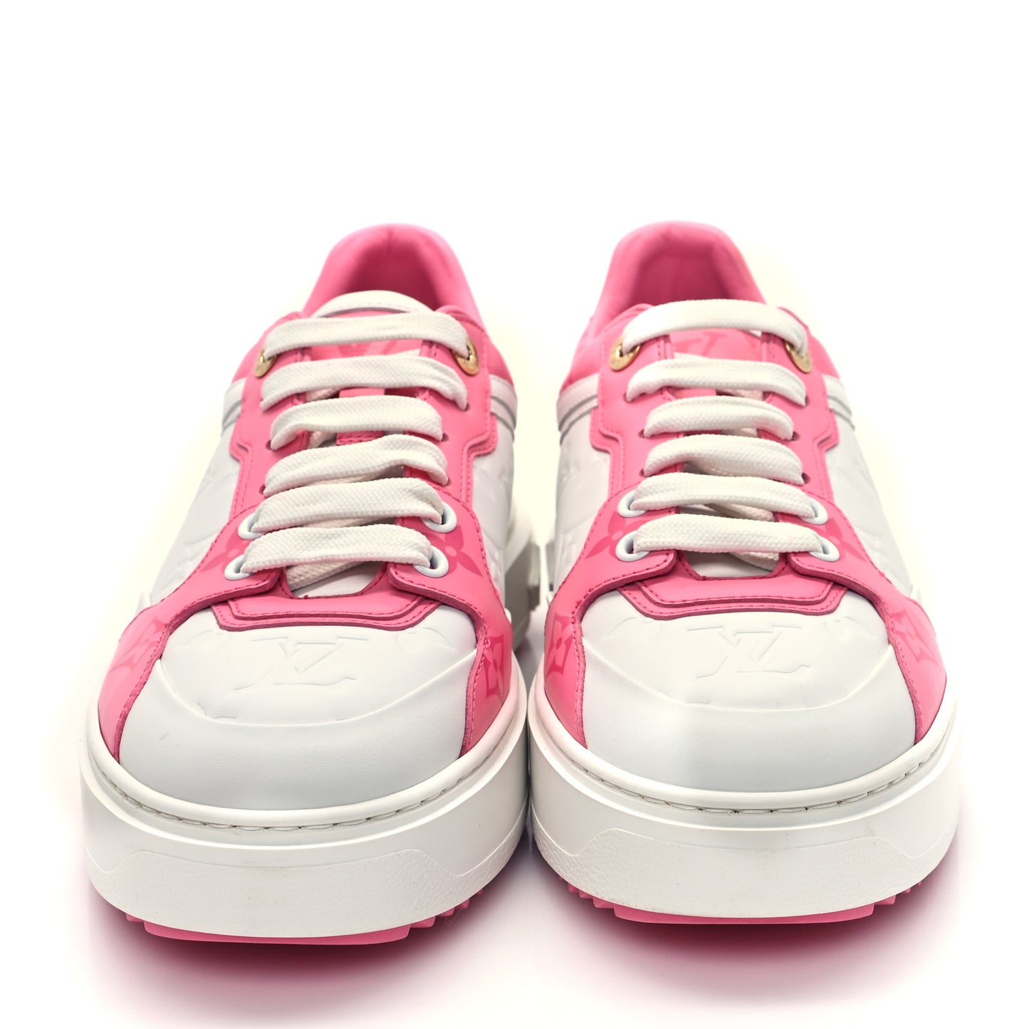 Lambskin Embossed Monogram Time Out Sneakers 38 White Pink