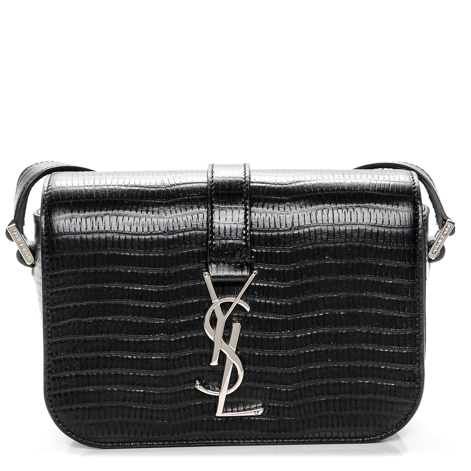 Saint Laurent Lizard Calfskin Embossed Small Classic Monogram Universite Bag Black 1 of 6
