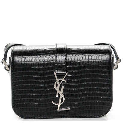 Saint Laurent Lizard Calfskin Embossed Small Classic Monogram Universite Bag Black 1 of 6