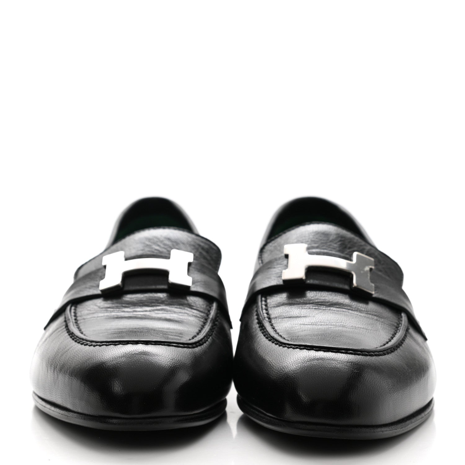 Hermes Goatskin Womens Paris Loafers 37.5 Black 2 of 8