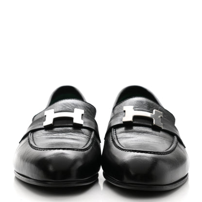 Hermes Goatskin Womens Paris Loafers 37.5 Black 2 of 8