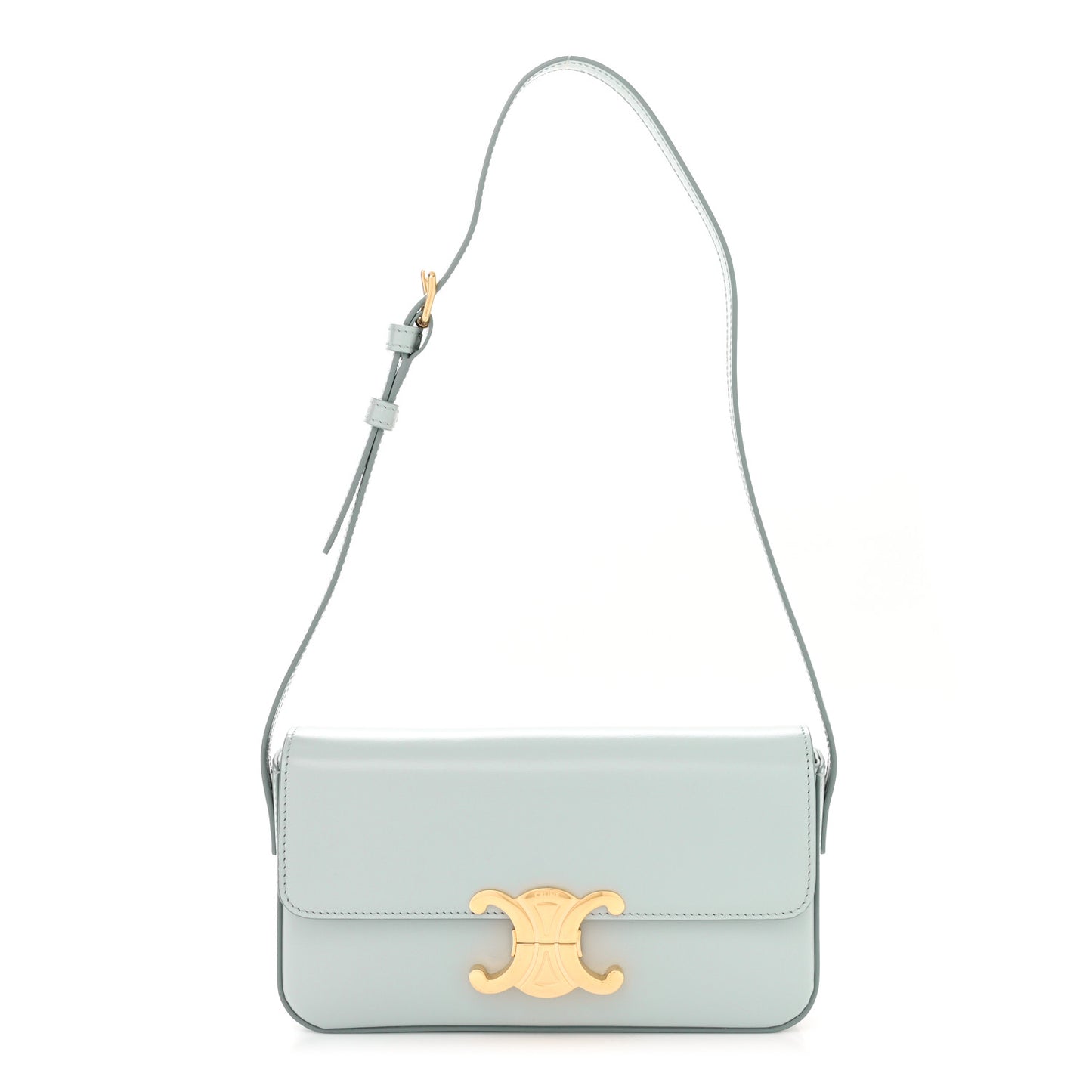 Shiny Calfskin Triomphe Shoulder Bag Soft Blue