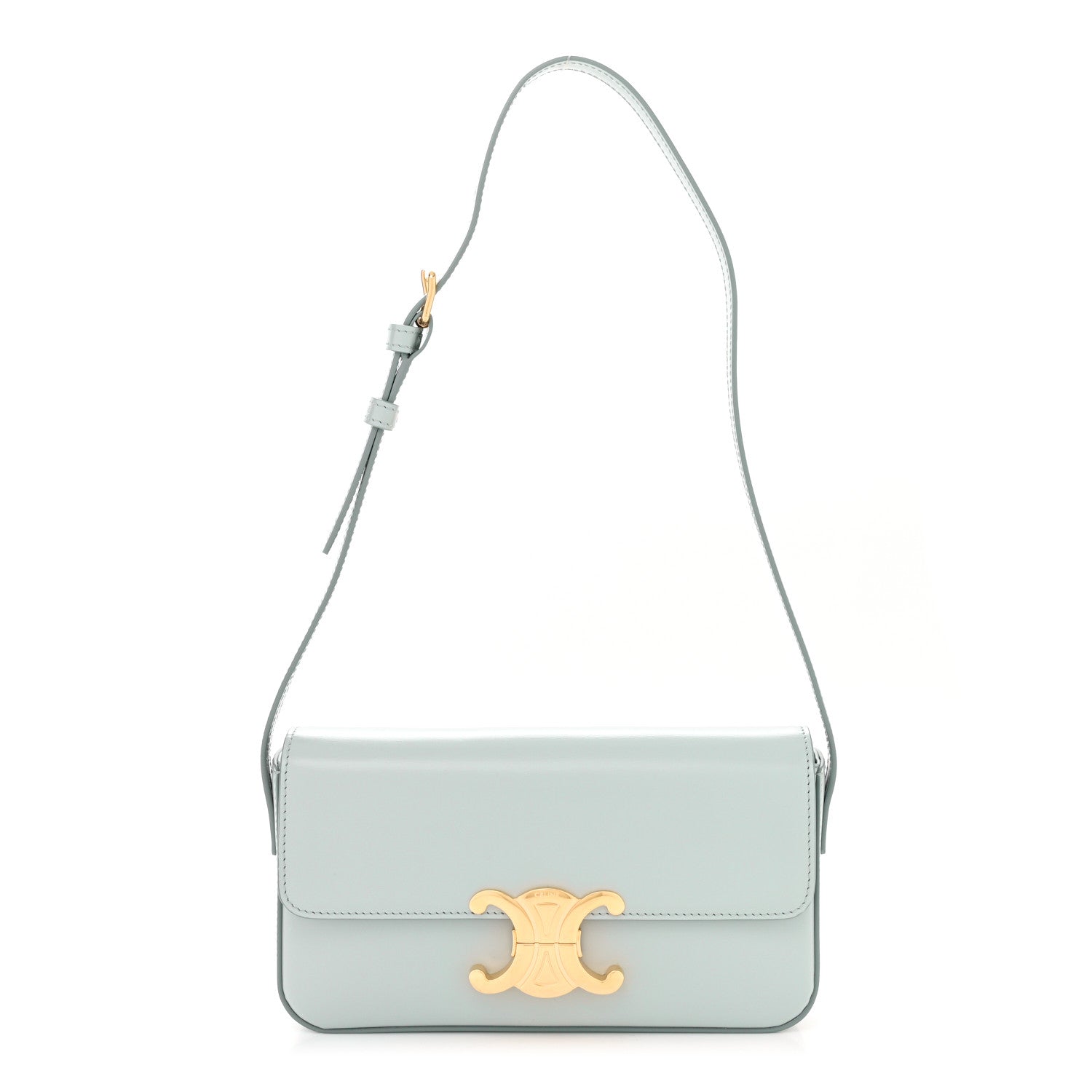 Celine Shiny Calfskin Triomphe Shoulder Bag Soft Blue 1 of 11