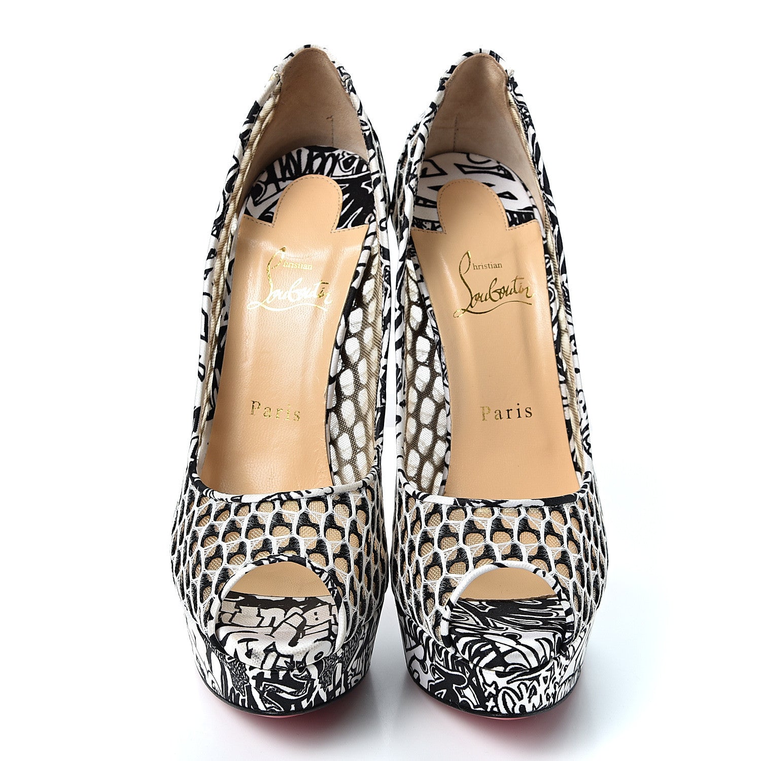 Christian Louboutin Maxi Fishnet Very Lace Fetish Peep 150 Pumps 40 Version Latte Black 6 of 9