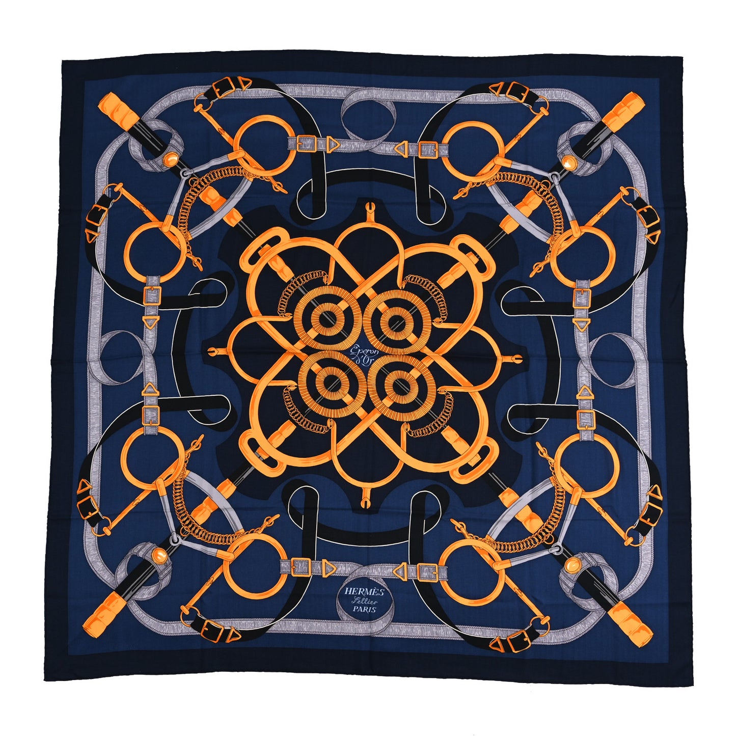 Cashmere Silk Eperon D'Or Shawl 140 Marine Miel Gris