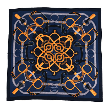 Hermes Cashmere Silk Eperon D'Or Shawl 140 Marine Miel Gris 1 of 6