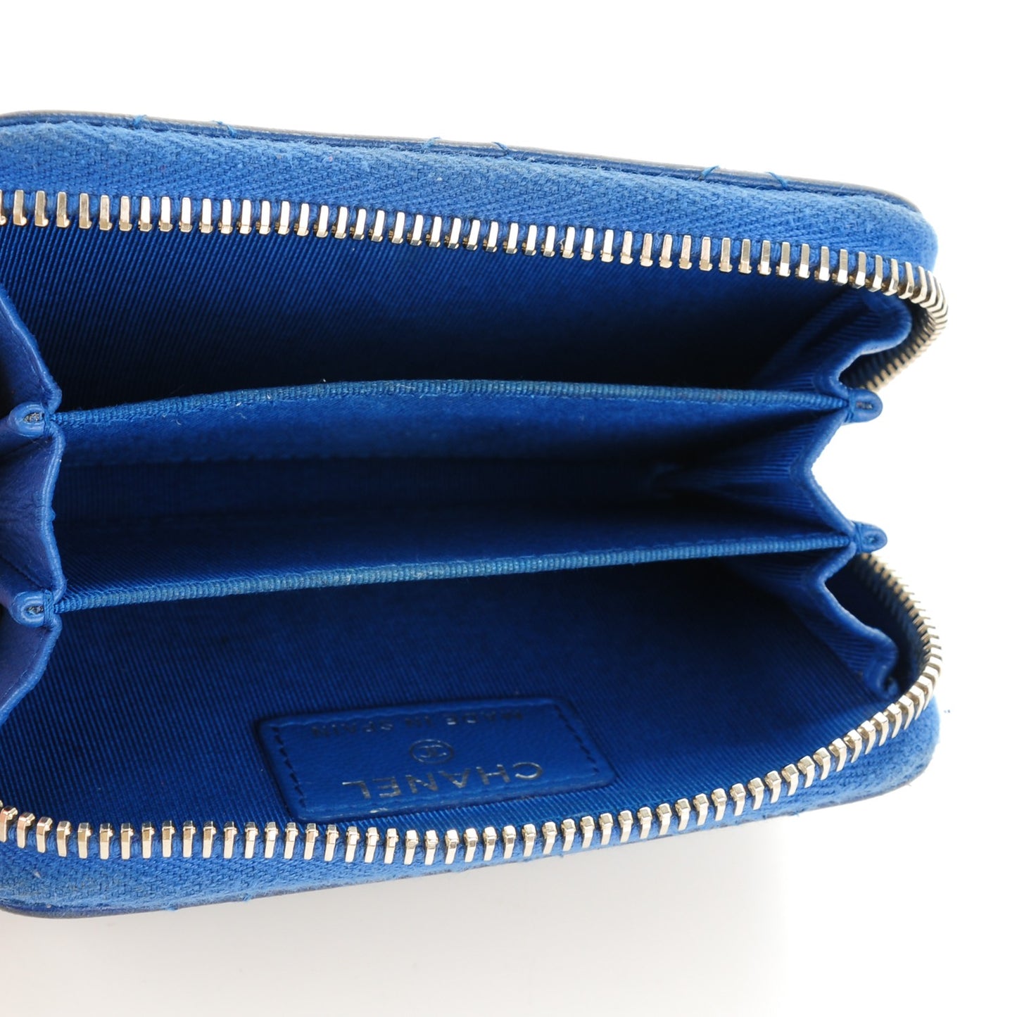 Lambskin Quilted Zip Around Coin Purse Wallet Blue
