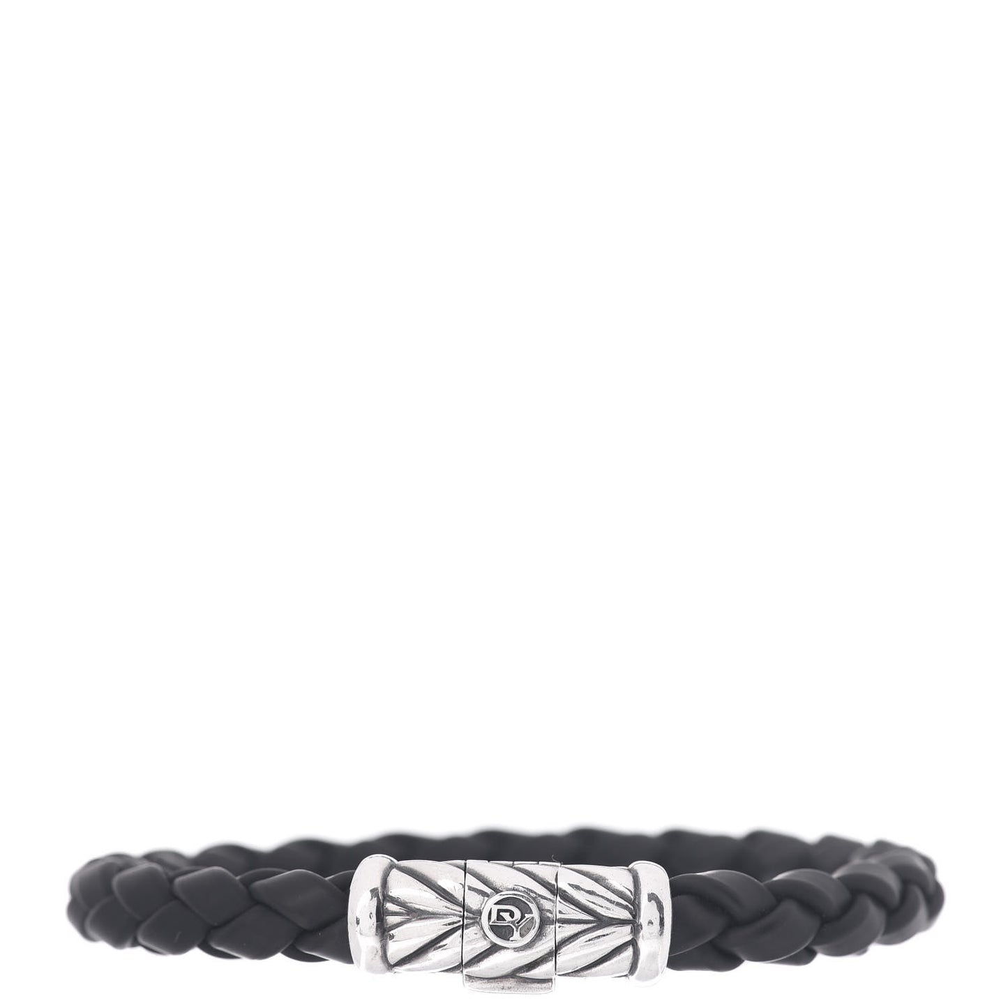 Sterling Silver Rubber 8mm Chevron Weave Bracelet Black
