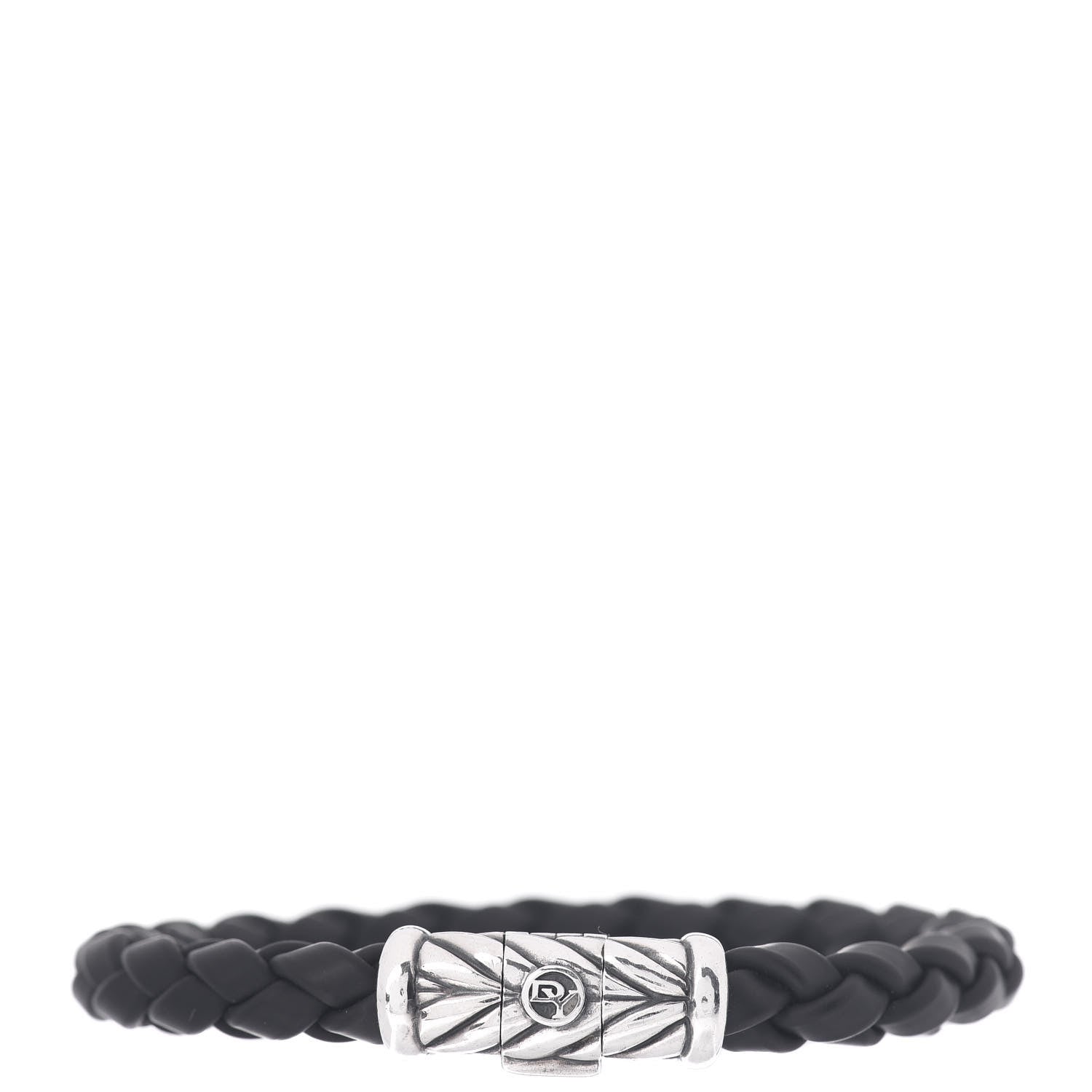 David Yurman Sterling Silver Rubber 8mm Chevron Weave Bracelet Black 3 of 4