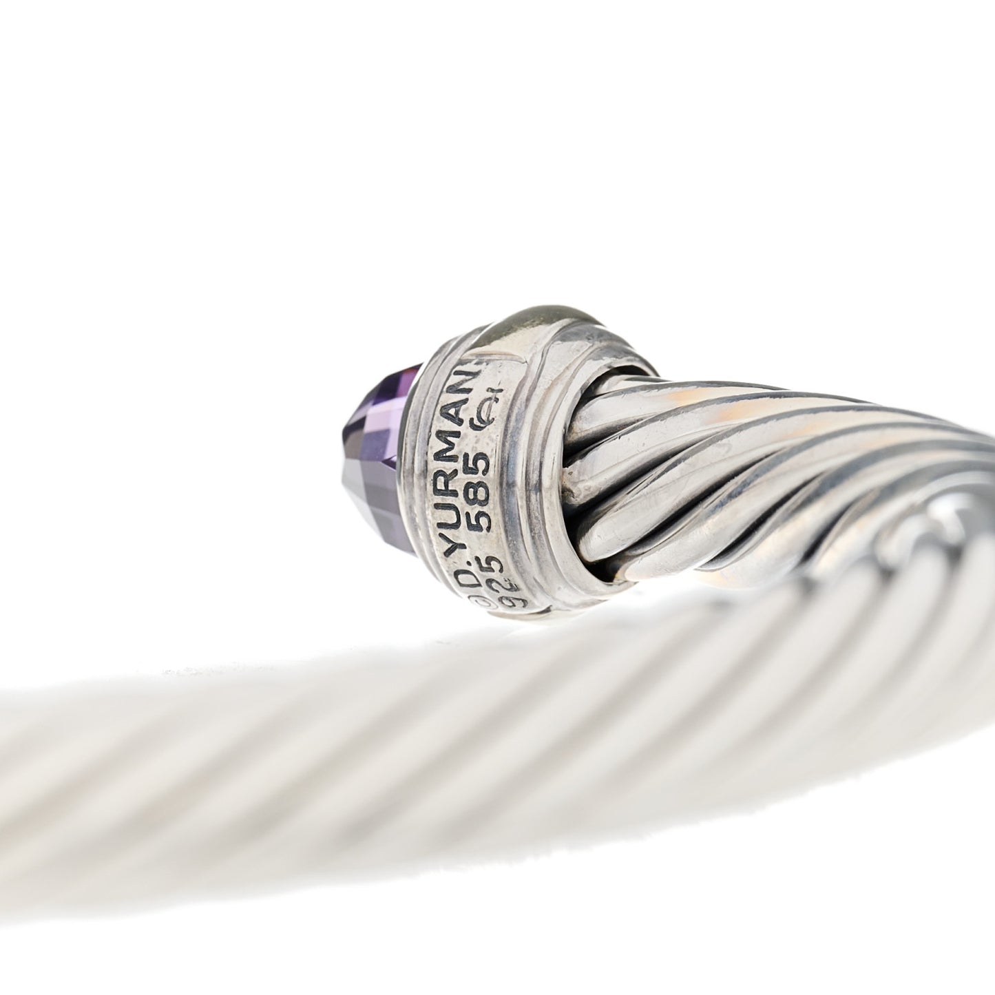 Sterling Silver 14K Yellow Gold Amethyst 5mm Cable Classics Bracelet