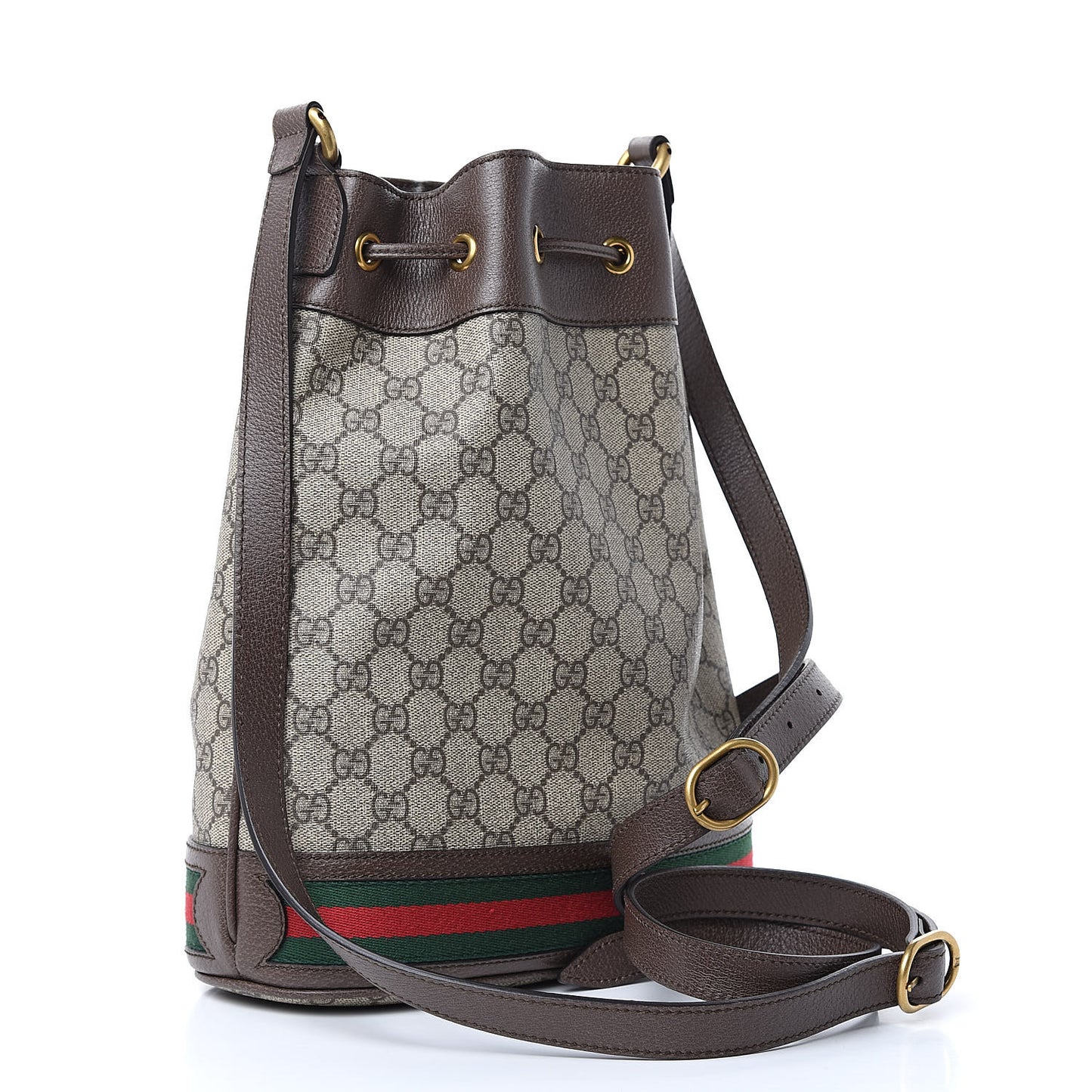 GG Supreme Monogram Web Ophidia Bucket Bag Brown